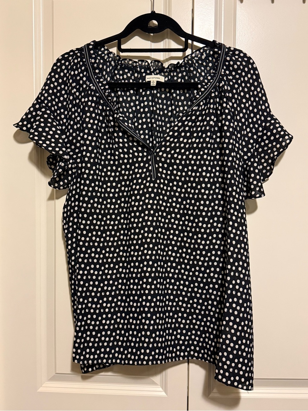 Women’s Max Studio Black Polka Dot Flutter Sleeve Top